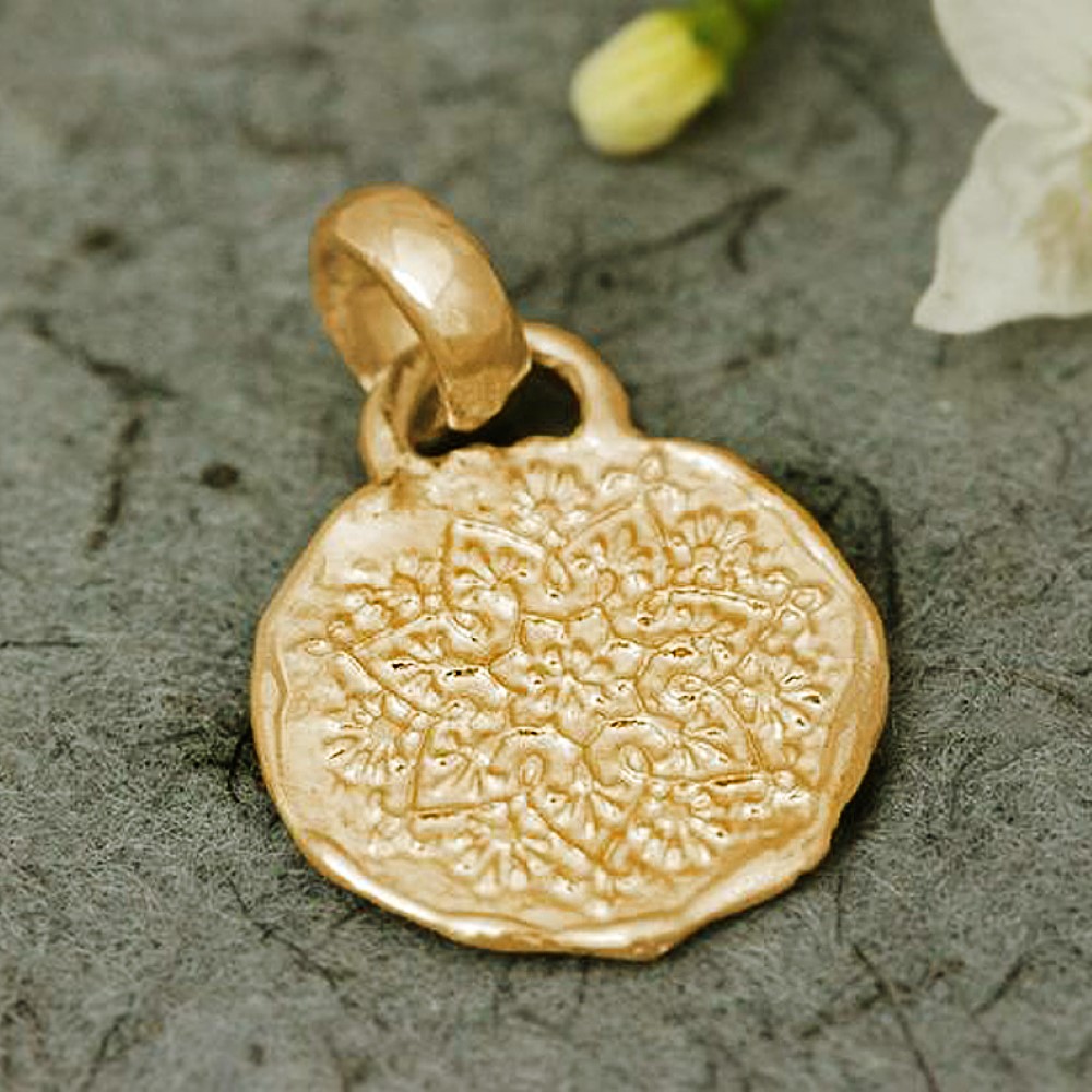 Fine Jewelry 18 Kt Real Solid Yellow Gold Mandala Boho Chain Necklace Pendant