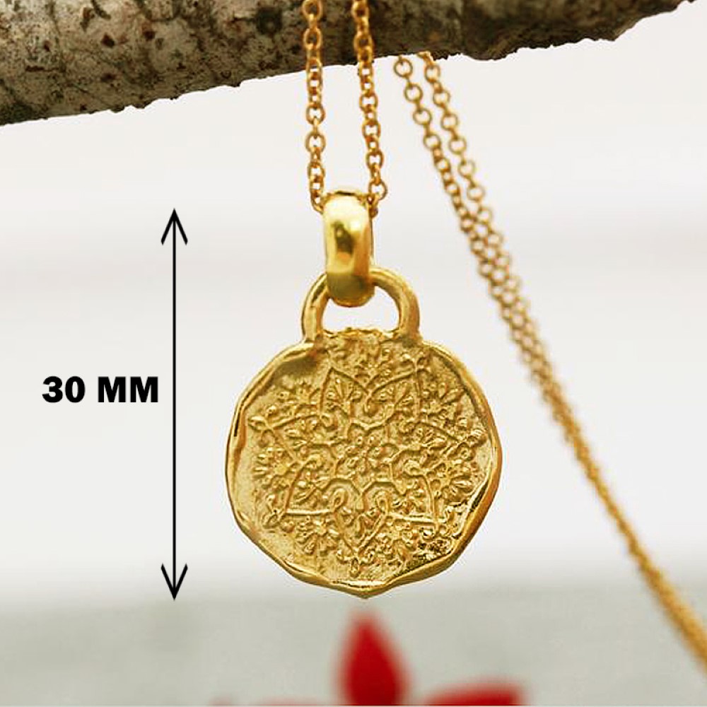 Fine Jewelry 18 Kt Real Solid Yellow Gold Mandala Boho Chain Necklace Pendant
