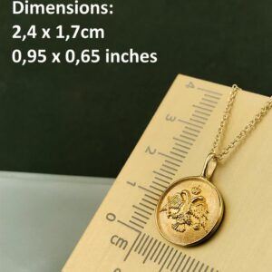 18 Kt Real Solid Yellow Gold Byzantine Two-Headed Eagle Chain Necklace Pendant