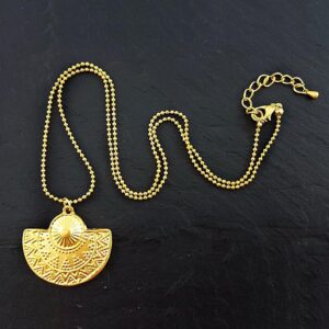 18 Kt Solid Yellow Gold Half Circle Tribal Layering Boho Chain Necklace Pendant