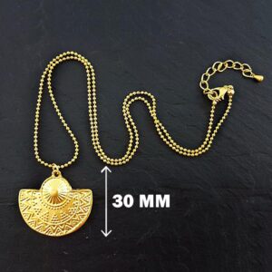 18 Kt Solid Yellow Gold Half Circle Tribal Layering Boho Chain Necklace Pendant