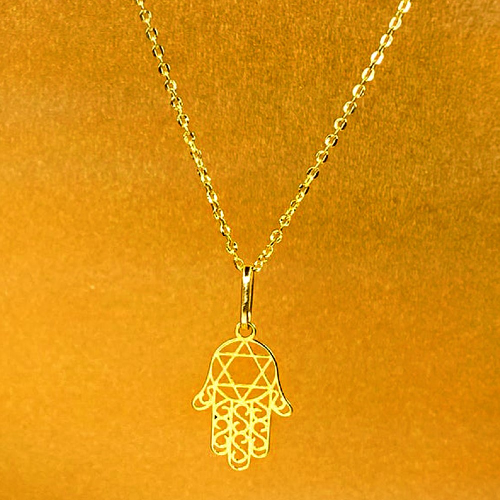 Fine Jewelry 18 Kt Real Solid Yellow Gold Hand Of Fatima Chain Necklace Pendant - Image 5