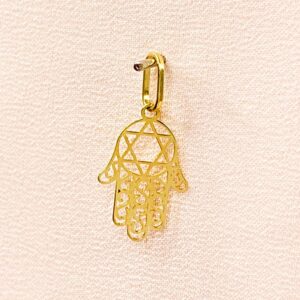 Fine Jewelry 18 Kt Real Solid Yellow Gold Hand Of Fatima Chain Necklace Pendant