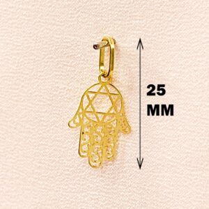 Fine Jewelry 18 Kt Real Solid Yellow Gold Hand Of Fatima Chain Necklace Pendant