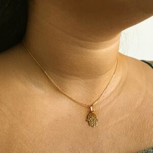 Fine Jewelry 18 Kt Real Solid Yellow Gold Hand Of Fatima Chain Necklace Pendant