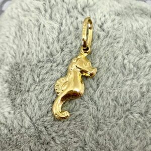 Fine Jewelry 18 Kt Real Solid Yellow Gold Seahorse Charm Chain Necklace Pendant