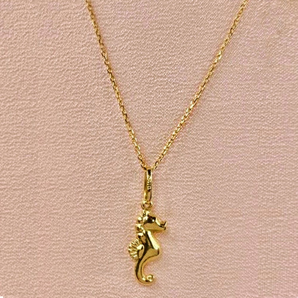 Fine Jewelry 18 Kt Real Solid Yellow Gold Seahorse Charm Chain Necklace Pendant - Image 3