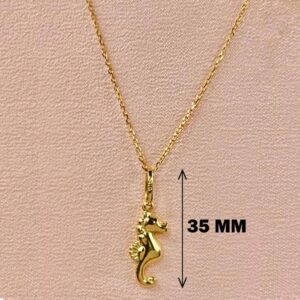 Fine Jewelry 18 Kt Real Solid Yellow Gold Seahorse Charm Chain Necklace Pendant