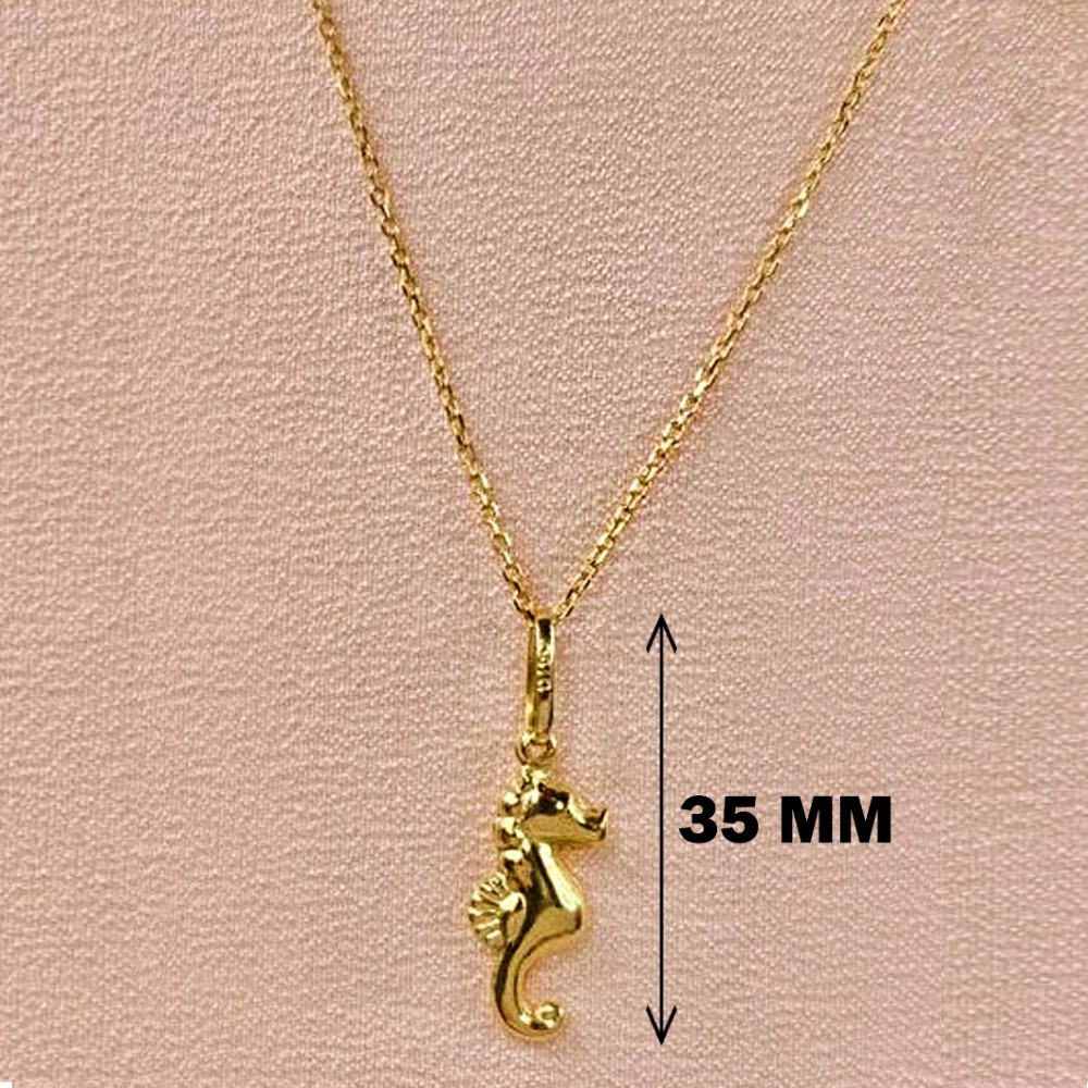 Fine Jewelry 18 Kt Real Solid Yellow Gold Seahorse Charm Chain Necklace Pendant - Image 2