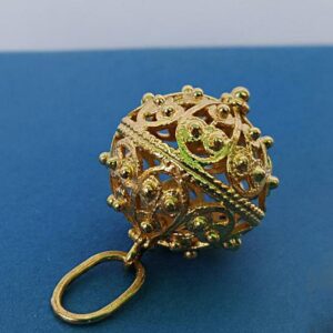 18 Kt Real Solid Yellow Gold Dubrovnik Filigree Ball Chain Necklace Pendant