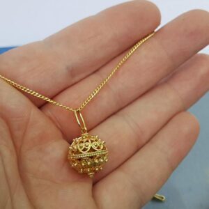 18 Kt Real Solid Yellow Gold Dubrovnik Filigree Ball Chain Necklace Pendant