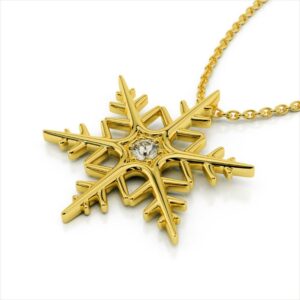 18 Kt Hallamrk Real Solid Yellow Gold Snowflake Zircon Chain Necklace Pendant