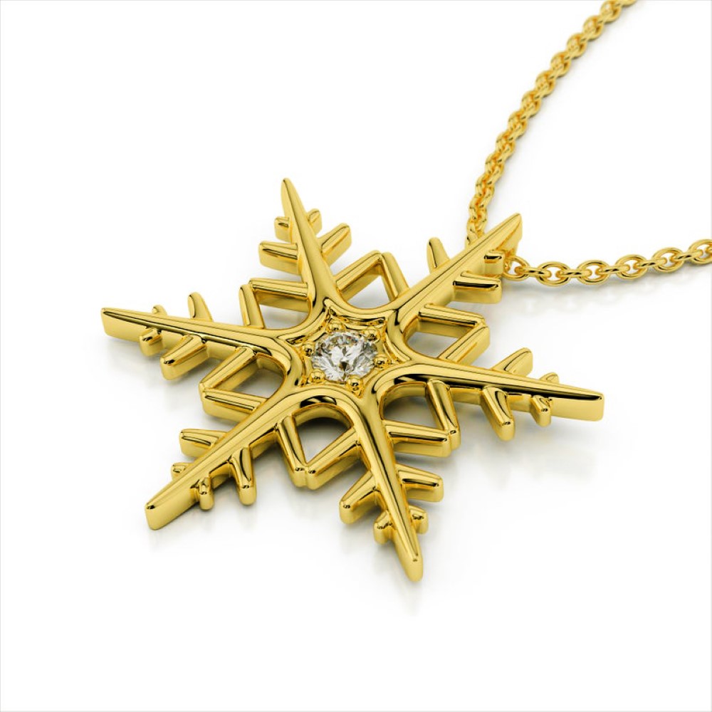 18 Kt Hallamrk Real Solid Yellow Gold Snowflake Zircon Chain Necklace Pendant - Image 4
