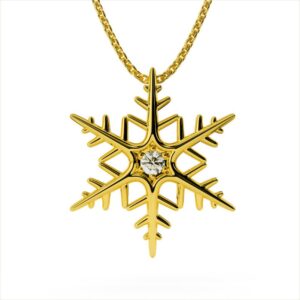 18 Kt Hallamrk Real Solid Yellow Gold Snowflake Zircon Chain Necklace Pendant