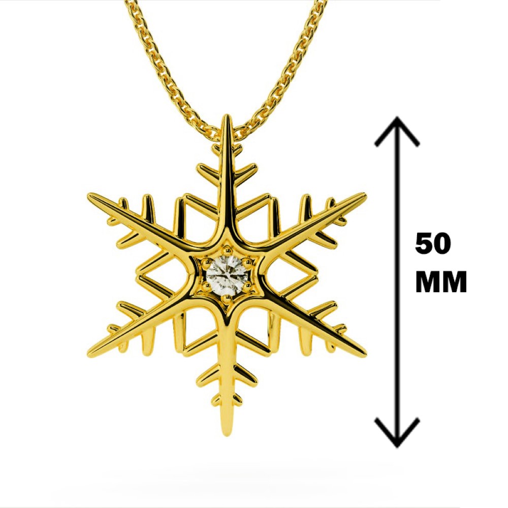 18 Kt Hallamrk Real Solid Yellow Gold Snowflake Zircon Chain Necklace Pendant - Image 2