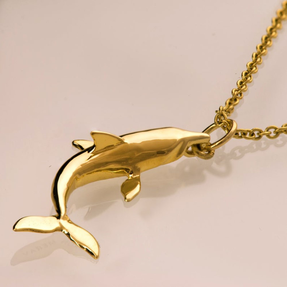 18 Kt Hallamrk Real Solid Yellow Gold Dolphin Fish Pisces Chain Necklace Pendant - Image 5