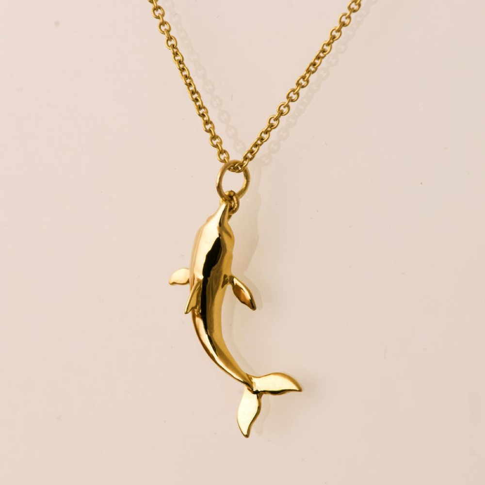 18 Kt Hallamrk Real Solid Yellow Gold Dolphin Fish Pisces Chain Necklace Pendant - Image 4