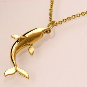 18 Kt Hallamrk Real Solid Yellow Gold Dolphin Fish Pisces Chain Necklace Pendant