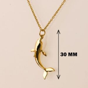 18 Kt Hallamrk Real Solid Yellow Gold Dolphin Fish Pisces Chain Necklace Pendant