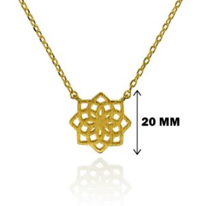 18 K Real Solid Yellow Gold Namana Mandala Flower Brushed Chain Necklace Pendant