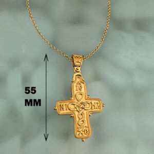 18 Kt Yellow Gold 16th Centuary Byzantine Cross ICXC NIKA Chain Necklace Pendant