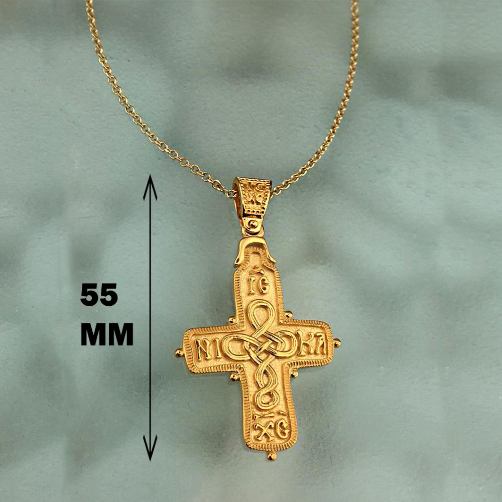 18 Kt Yellow Gold 16th Centuary Byzantine Cross ICXC NIKA Chain Necklace Pendant - Image 2