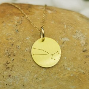 18 Kt Solid Yellow Gold Taurus Celestial Constellation Chain Necklace Pendant