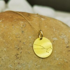 18 Kt Solid Yellow Gold Taurus Celestial Constellation Chain Necklace Pendant