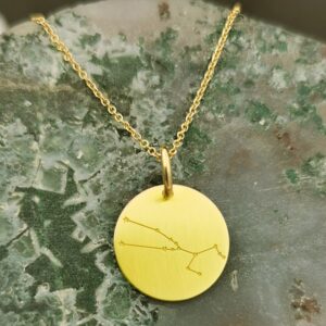 18 Kt Solid Yellow Gold Taurus Celestial Constellation Chain Necklace Pendant