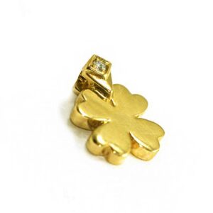 18 Kt Real Solid Yellow Gold 4 Leaf Clover Lucky Charm Chain Necklace Pendant