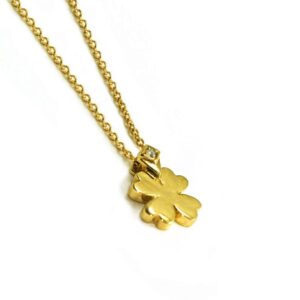 18 Kt Real Solid Yellow Gold 4 Leaf Clover Lucky Charm Chain Necklace Pendant