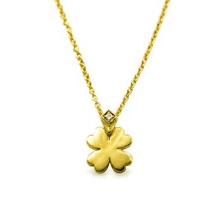 18 Kt Real Solid Yellow Gold 4 Leaf Clover Lucky Charm Chain Necklace Pendant