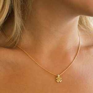 18 Kt Real Solid Yellow Gold 4 Leaf Clover Lucky Charm Chain Necklace Pendant