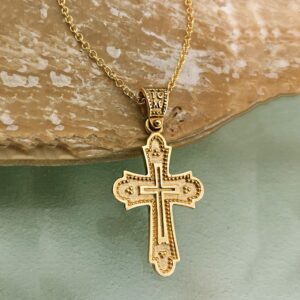 18 Kt Real Solid Yellow Gold Traditional Cross ICXC NIKA Chain Necklace Pendant