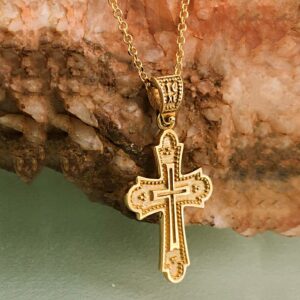 18 Kt Real Solid Yellow Gold Traditional Cross ICXC NIKA Chain Necklace Pendant