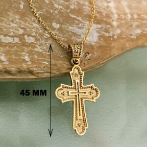 18 Kt Real Solid Yellow Gold Traditional Cross ICXC NIKA Chain Necklace Pendant