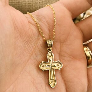 18 Kt Real Solid Yellow Gold Traditional Cross ICXC NIKA Chain Necklace Pendant