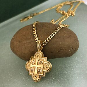 18 Kt Real Solid Yellow Gold Traditional Cross ICXC NIKA Chain Necklace Pendant