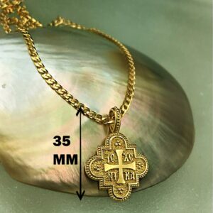 18 Kt Real Solid Yellow Gold Traditional Cross ICXC NIKA Chain Necklace Pendant