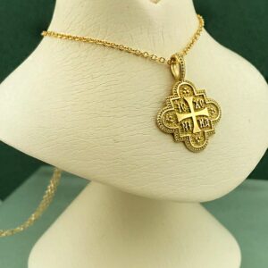 18 Kt Real Solid Yellow Gold Traditional Cross ICXC NIKA Chain Necklace Pendant