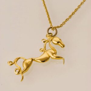 18 Kt Hallmark Real Solid Yellow Gold Horse Chain Necklace Equestrian Pendant
