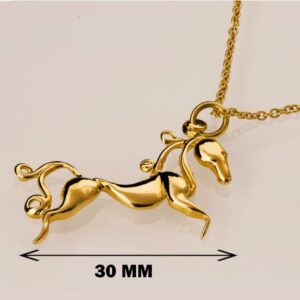 18 Kt Hallmark Real Solid Yellow Gold Horse Chain Necklace Equestrian Pendant