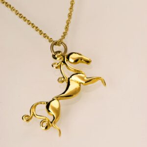 18 Kt Hallmark Real Solid Yellow Gold Horse Chain Necklace Equestrian Pendant