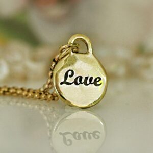 Fine Jewelry 18 Kt Real Solid Yellow Gold Disc Heart Love Chain Necklace Pendant