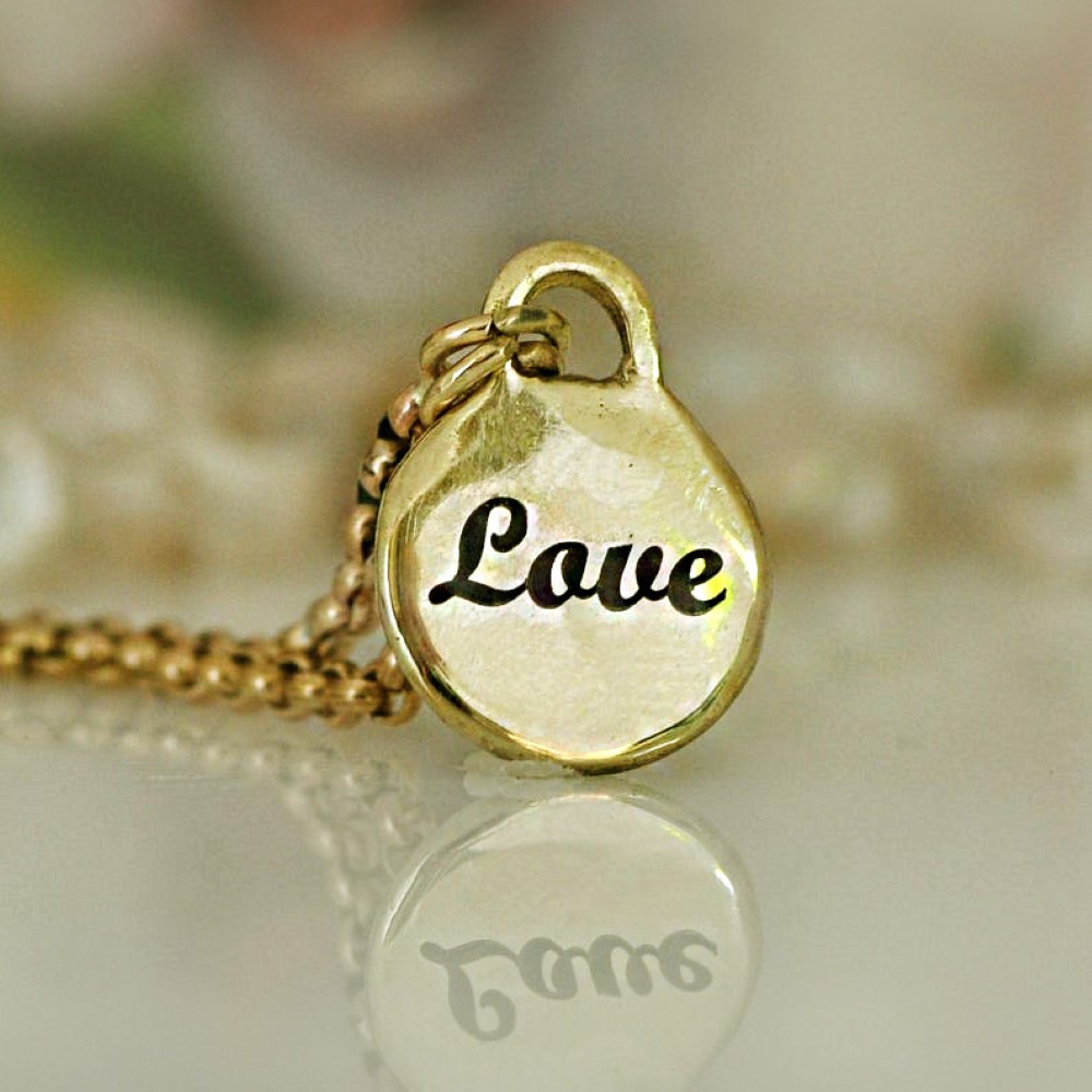 Fine Jewelry 18 Kt Real Solid Yellow Gold Disc Heart Love Chain Necklace Pendant - Image 4