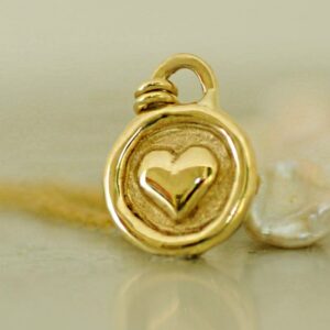 Fine Jewelry 18 Kt Real Solid Yellow Gold Disc Heart Love Chain Necklace Pendant