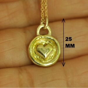 Fine Jewelry 18 Kt Real Solid Yellow Gold Disc Heart Love Chain Necklace Pendant