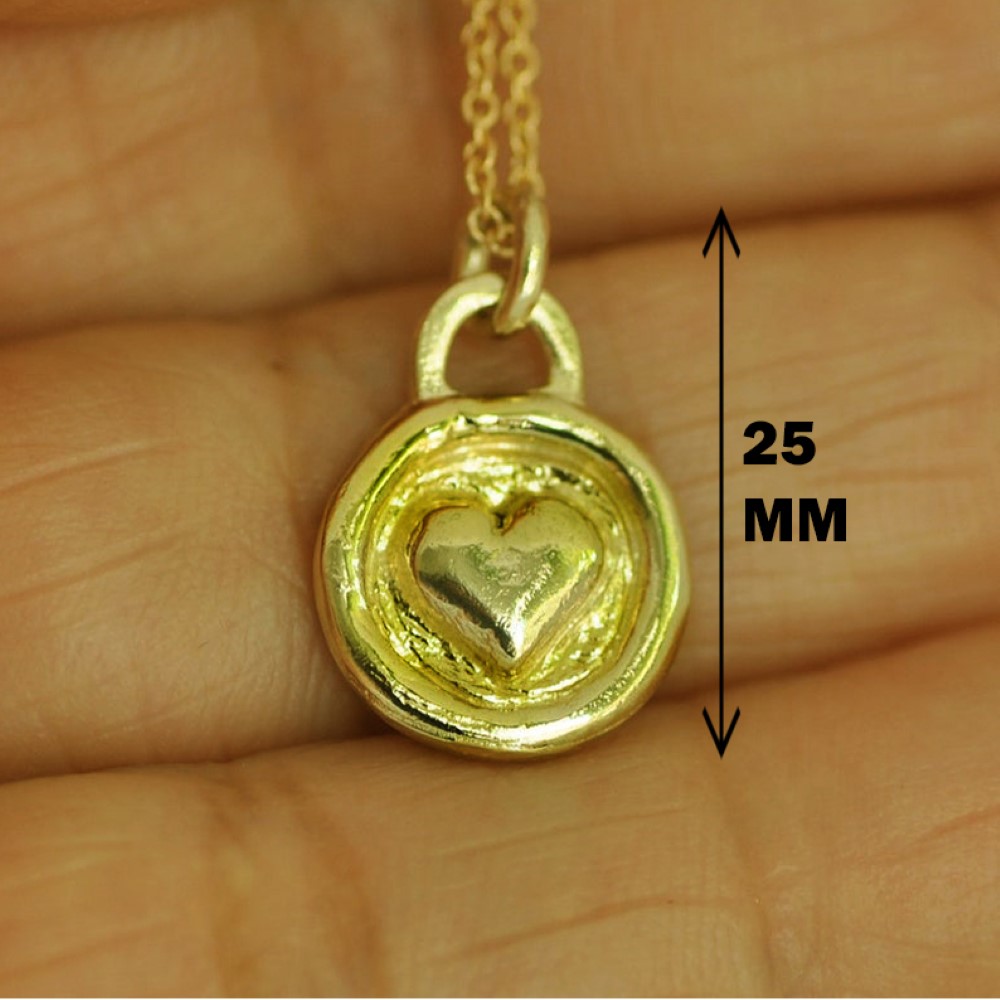 Fine Jewelry 18 Kt Real Solid Yellow Gold Disc Heart Love Chain Necklace Pendant - Image 2