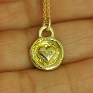 Fine Jewelry 18 Kt Real Solid Yellow Gold Disc Heart Love Chain Necklace Pendant