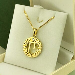 18 Kt Hallmark Real Solid Yellow Gold Greek Monogram p II Chain Necklace Pendant